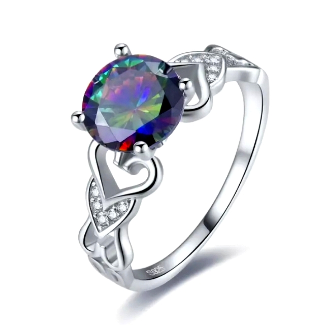 .925 Solid Sterling Silver Lc Mystic Rainbow Topaz Solitaire Ring